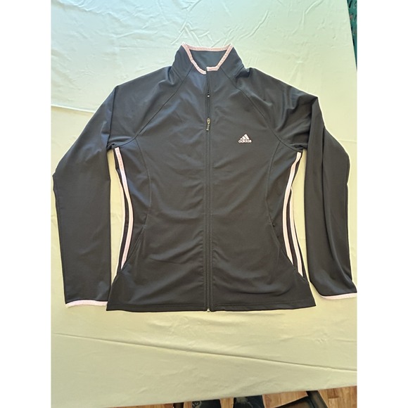 Adidas Full Front Zip Long Sleeve Light Jacket Womens Large Gray and Pink - Picture 1 of 9